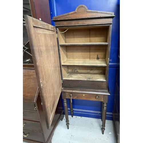 133 - 19th cent. Mahogany one drawer side table on turned legs with associated top, single cupboard door w... 