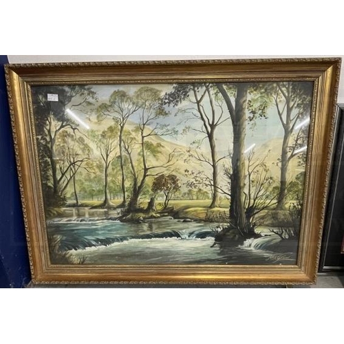 160 - John Grant watercolour river and landscape, signed, framed and glazed. 18½ins. x 27ins. Oil on board... 