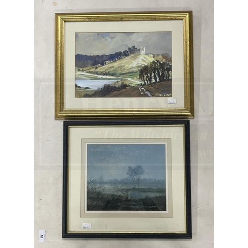 171 - 20th cent. Paintings: Michael Long angler at lakeside,  F. Stafford Dupree castle on a hill and Edit... 