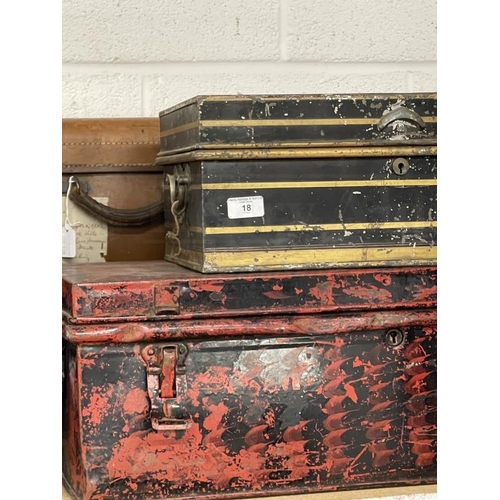 18 - Luggage/Tins: Canvas suitcase with leather handle Southern Railway luggage label to the base, anothe... 