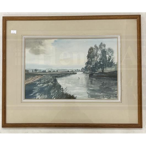 190 - Roy Beddington (1910-1995): Watercolour Fishing on the River Test, signed lower right, framed and gl... 