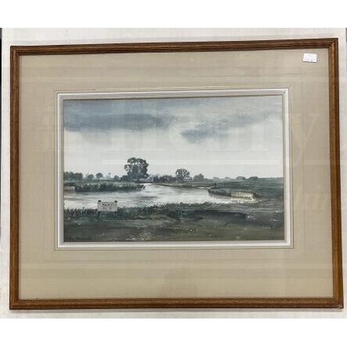 190 - Roy Beddington (1910-1995): Watercolour Fishing on the River Test, signed lower right, framed and gl... 