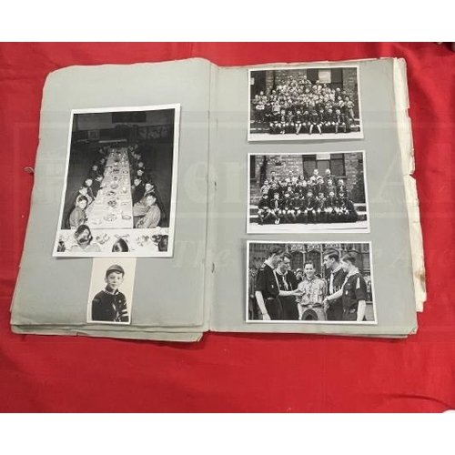 217 - Pastimes: Interesting scrapbook album 1950s photographs of Boy Scout camps, includes an earlier phot... 