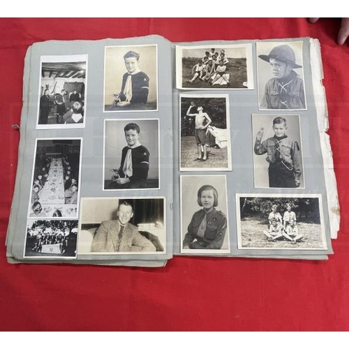 217 - Pastimes: Interesting scrapbook album 1950s photographs of Boy Scout camps, includes an earlier phot... 