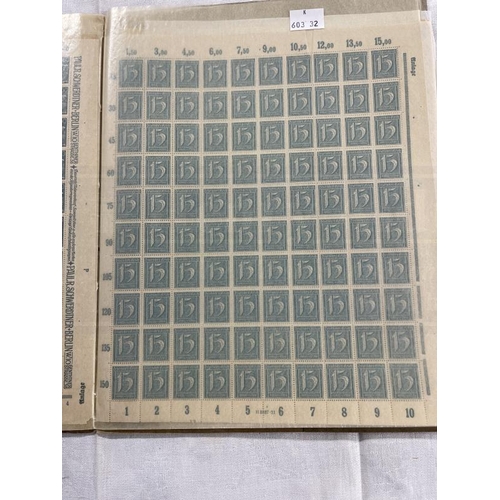 238 - Stamps: Germany, 1921 The Weimer Republic, complete unused sheets of 100 stamps in a SAFE album incl... 