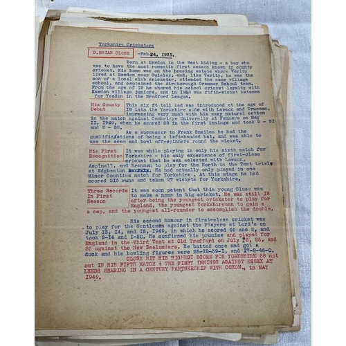 240 - Cricket: Fascinating archive of paperwork dating from 1958 relating to the mechanics of Yorkshire Cr... 