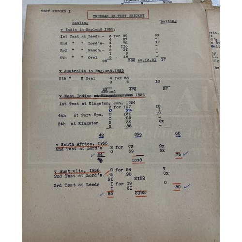 240 - Cricket: Fascinating archive of paperwork dating from 1958 relating to the mechanics of Yorkshire Cr... 