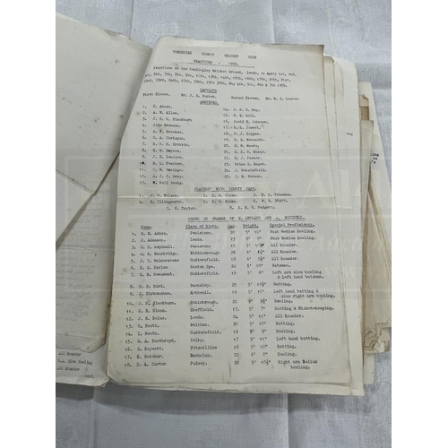 240 - Cricket: Fascinating archive of paperwork dating from 1958 relating to the mechanics of Yorkshire Cr... 