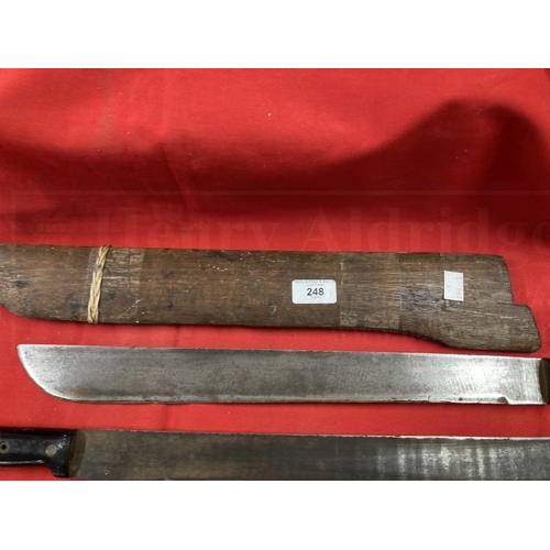 248 - 1907 British Army Bayonet plus two Malaysian/Burmese machetes with American blades cWWII.