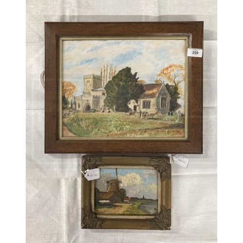 259 - Militaria/Paintings: Watercolour, Longworth Church Berkshire signed Anton Zurn 47, written in pencil... 