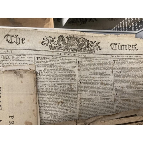 284 - 18th/19th cent. Newspapers: The Observer Sunday August 20th 1797 two double sides, The Times Saturda... 