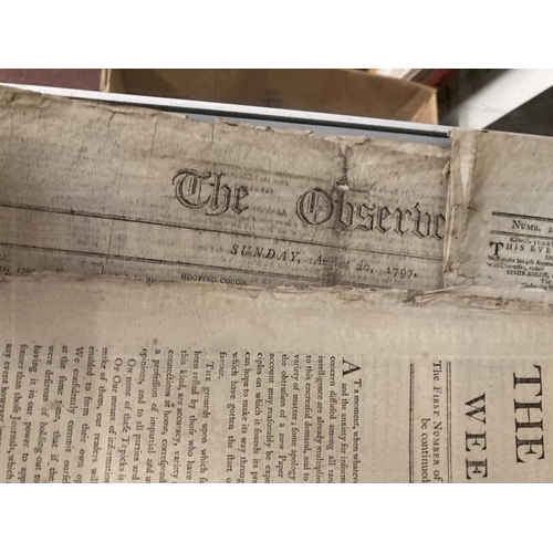 284 - 18th/19th cent. Newspapers: The Observer Sunday August 20th 1797 two double sides, The Times Saturda... 