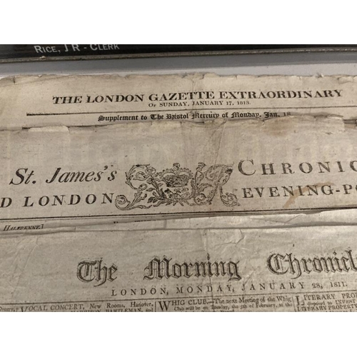 284 - 18th/19th cent. Newspapers: The Observer Sunday August 20th 1797 two double sides, The Times Saturda... 