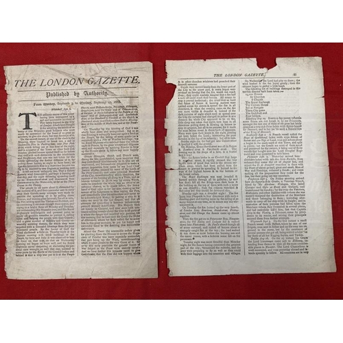 285 - Ephemera: Printed copy date uncertain Great Fire of London two double sided pages with one torn edge... 