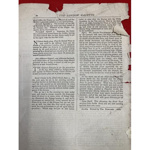 285 - Ephemera: Printed copy date uncertain Great Fire of London two double sided pages with one torn edge... 