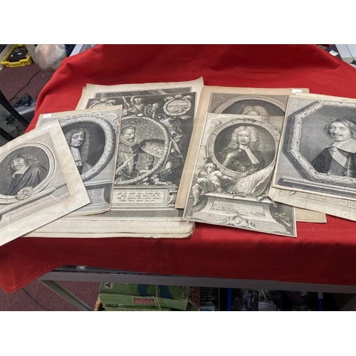 295 - Antique Engravings: To include Portrait of Pierre Vincent Bertin on a canvas held up by two putti ma... 