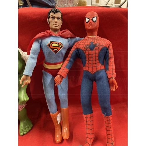 329 - Vintage Toys: 1977 Mego Corporation Spiderman, 1978 Hulk and 1977 Mego Corporation Superman. (3) Plu... 