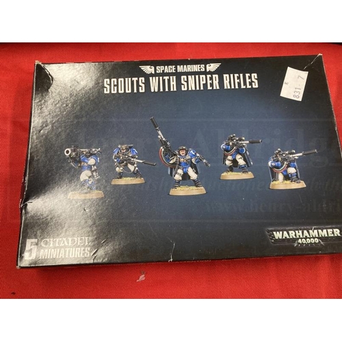 350 - Toys & Games: Warhammer construction kits, warriors. Space Marines, Scouts with sniper rifles x 2, P... 