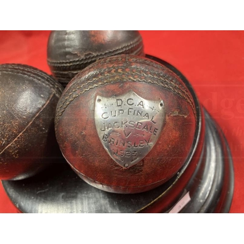 377 - Cricket/Sporting: 1920s Nottingham/Derbyshire Cup Final Cricket Balls with white metal plaques 'DCA ... 