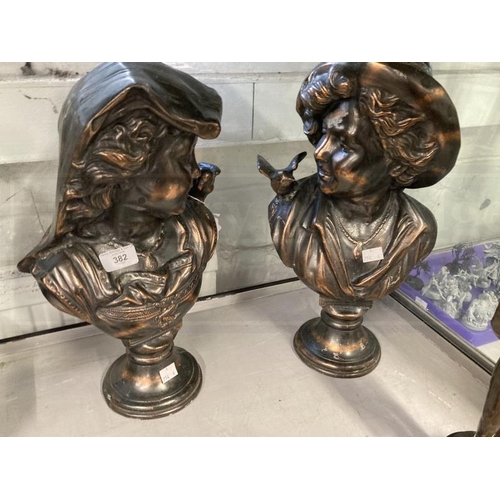 382 - 20th cent. Continental copper effect busts of a young lady, a pair.