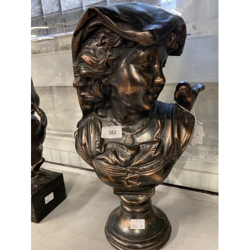 382 - 20th cent. Continental copper effect busts of a young lady, a pair.