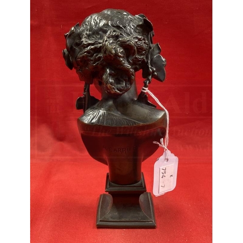 388 - After A. Carrier bronze of a classical woman on a shaped base with ivy in her hair, signed A. Carrie... 