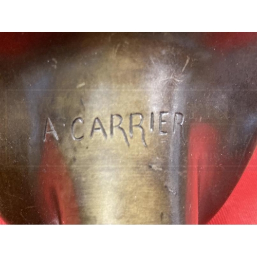 388 - After A. Carrier bronze of a classical woman on a shaped base with ivy in her hair, signed A. Carrie... 