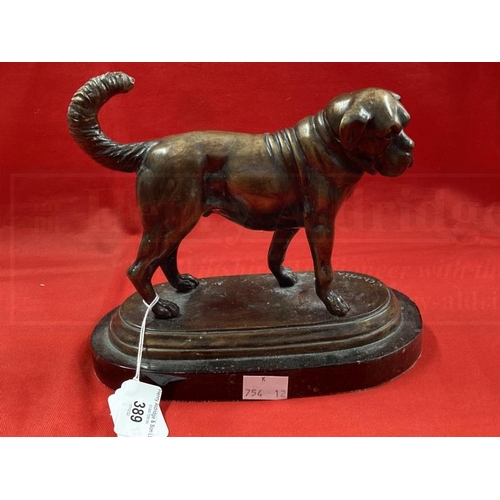 389 - After Joseph Victor Chemin (1825-1901) bronze figure of a dog on an oval black marble base. Bronze 6... 