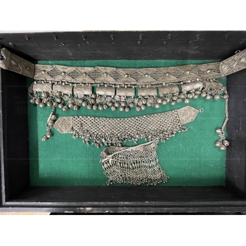 39 - Tribal: Kabylia Algeria silver base metal mesh belt with dangling bells, charms and chains, possibly... 