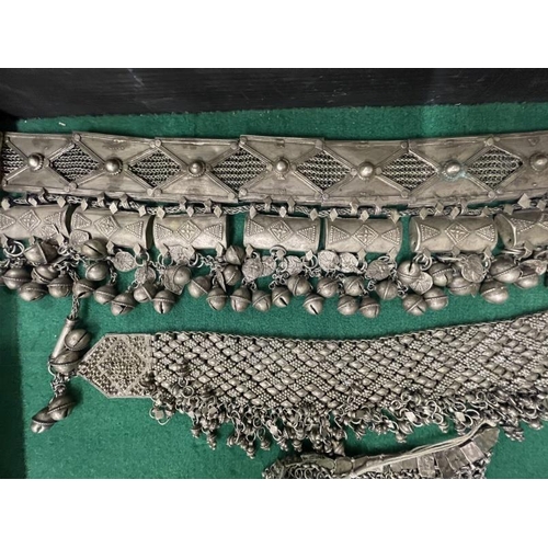 39 - Tribal: Kabylia Algeria silver base metal mesh belt with dangling bells, charms and chains, possibly... 