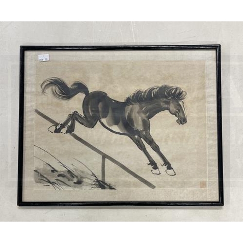 401 - Chinese School: 20th cent. Ink wash paintings on rice paper of running horses in the manner of Xu Be... 