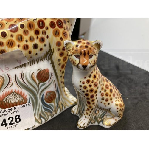 428 - 20th cent. Royal Crown Derby porcelain figures of cheetahs, one large and one small.