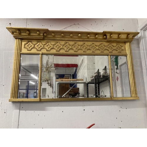 43 - 19th cent. Gilt overmantle mirror the moulded cornice with applied balls over triple bevelled glass ... 