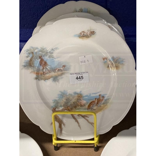 445 - Paris porcelain hand painted plates each depicting a different hunting scene marked with impressed N... 