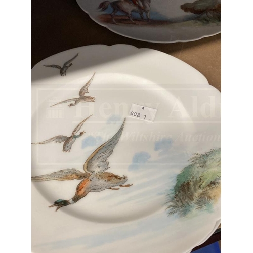 445 - Paris porcelain hand painted plates each depicting a different hunting scene marked with impressed N... 