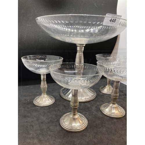 448 - Late 19th/early 20th cent. WMF White metal  and glass fruit set, serving tazza with four individual ... 