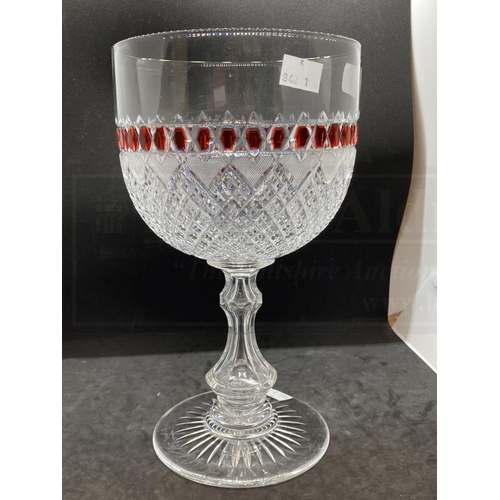 454 - Large Bohemian cut glass chalice with ruby red glass overlay.