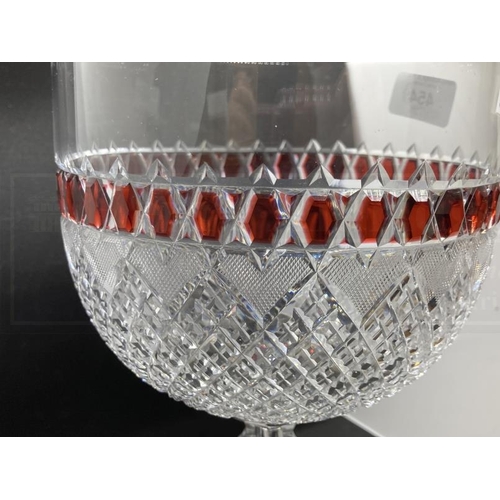 454 - Large Bohemian cut glass chalice with ruby red glass overlay.