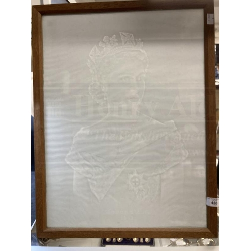 456 - Royal Memorabilia: Coronation 1953 Queen Elizabeth blind relief portrait in an easel frame. 23¾ins. ... 