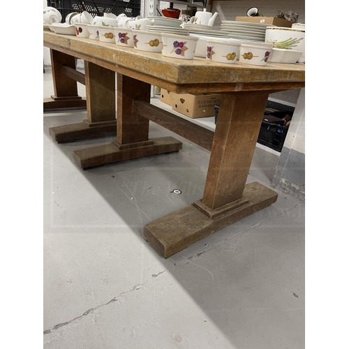 46 - 1920s/30s Art Deco oak refectory table with stylised legs in the manner of Heals. By repute ex-Winch... 