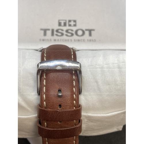 484 - Watches: Stainless steel Tissot PR 200 on a brown leather strap.