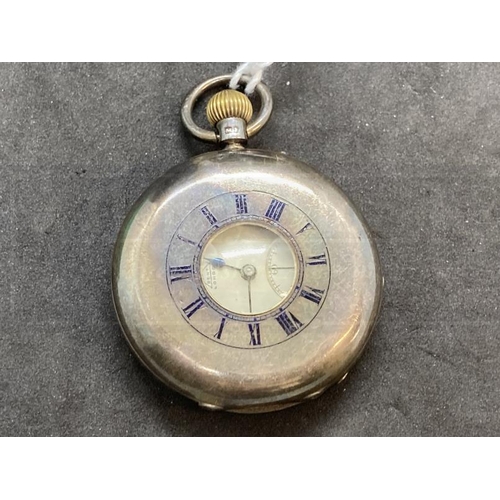 494A - Hallmarked Silver Watches: Dent London silver half hunter pocket watch, the signed white dial with s... 