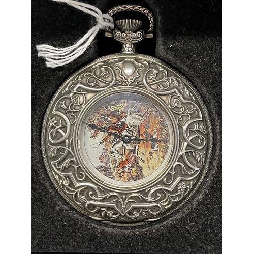 496 - Watches: Franklin Mint Swiss silver limited edition half hunters case pocket watch, boxed. 2¼ins.