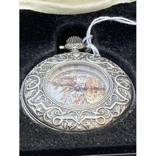 496 - Watches: Franklin Mint Swiss silver limited edition half hunters case pocket watch, boxed. 2¼ins.