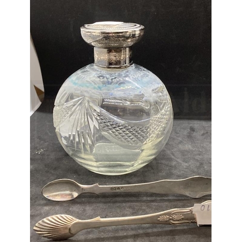 531 - Hallmarked Silver: Two bud vases, sugar nips, decanter labels and perfume bottle, various hallmarks.... 