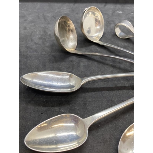 535 - Hallmarked Silver: Pair of sauce ladles and various spoons, various hallmarks. Total weight 9.44oz.