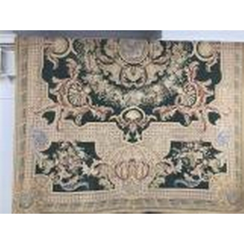 53A - 19th cent. Continental Aubusson style hand made wall hanging, green ground with floral, shell motifs... 