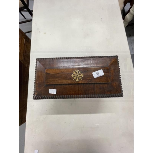 65 - 19th cent. Rosewood sarcophagus shaped tea caddy with brass inlay, fitted with two tea compartments,... 