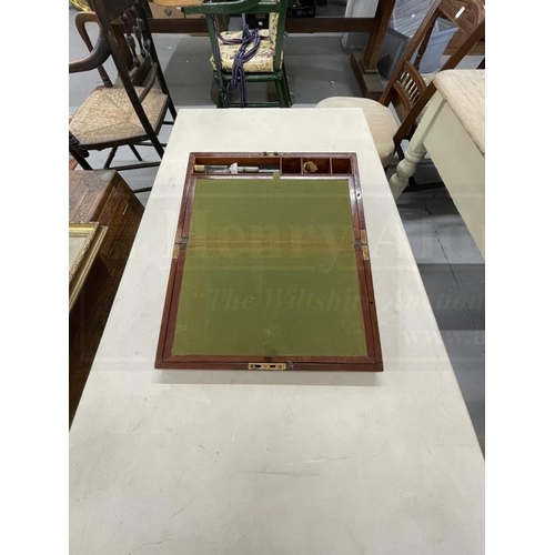 70 - 19th cent. Mahogany writing box with side drawer, escutcheon missing. 6ins. x 16½ins. x 10ins. Plus ... 