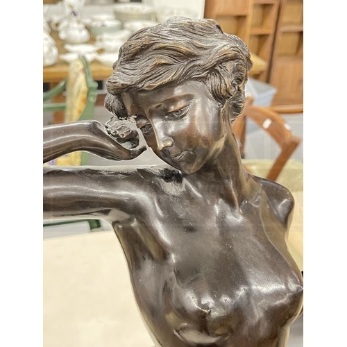 74 - 20th cent. Art Deco style bronze figure, waking female on a square base engraved to the reverse Cham... 